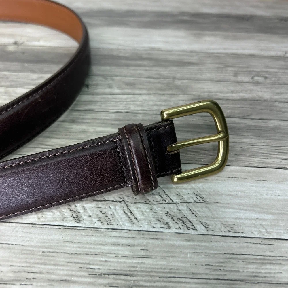 LL Bean Belt Brown 40 Mens 4037 Full Grain Leather Brass Buckle USA #212490